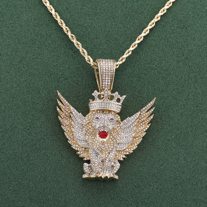 10K Yellow Gold Lion w/ Wings & Crown 4.89CT Natural Diamond Charm — view 1