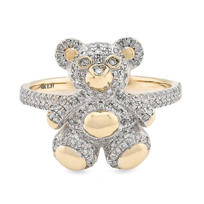 10K 0.31CT Natural Diamond Teddy Bear Women Ring — view 1