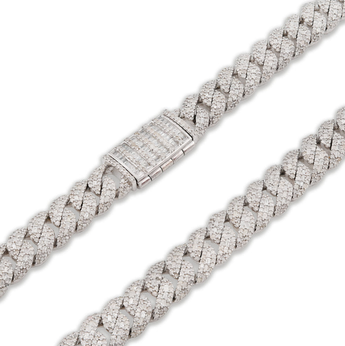 925 Sterling Silver 11.67 CT Natural Diamond 8 MM Cuban Link Necklace 22" Men Chain 72.6 g — view 1