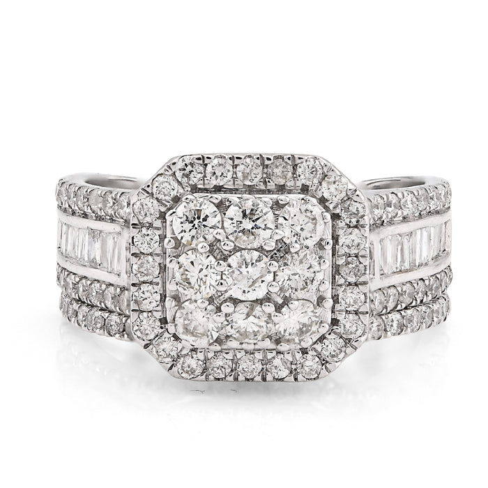 14K White Gold 1.31CT Natural Diamond Octagon Round/Baguette Women Wedding Ring Band — view 1