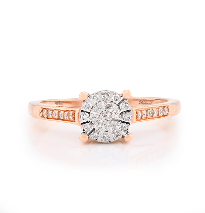 10K Rose Gold 0.18CT Natural Diamond Round Flower Women Ring — view 1