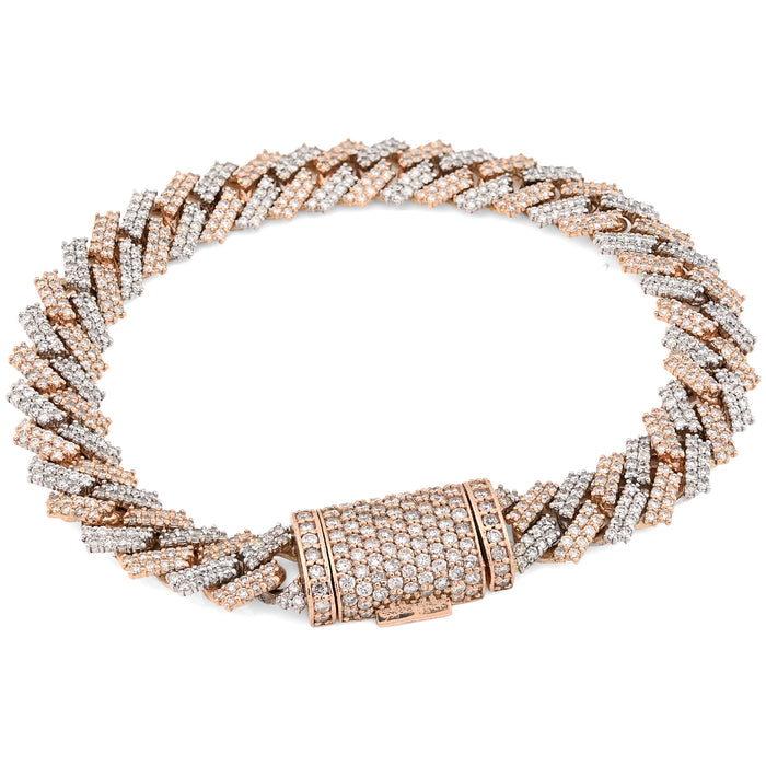 10K Rose/White Gold 2 tone 8.78CT Natural Diamond Round 11MM Cuban Bracelet 8.25" 44.6g — view 1