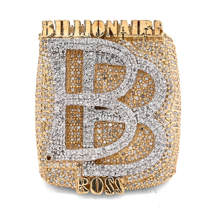 10K Yellow Gold 2.65CT BILLIONAIRE BOSS BB Initial Big Natural Diamond Men Custom Pinky Ring — view 1