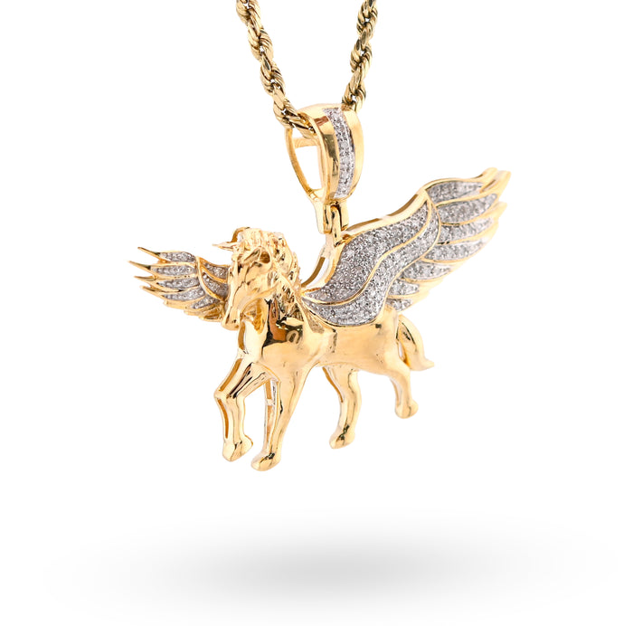 10K Yellow Gold 0.20CT natural Diamond Unicorn Horse Wing Men Women Pendant Charm — view 1