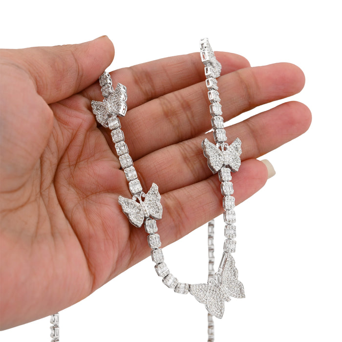 10K White Gold 5.48 CT Round & baguette Natural Diamond Butterfly Tennis Chain 18" Women Necklace 26.5 g — view 1