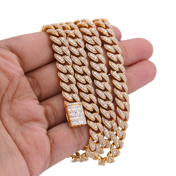 10K Yellow Gold 10.22CT Natural Round/Baguette Diamond 8MM Cuban Link Chain 22" Men Women Necklace — view 1