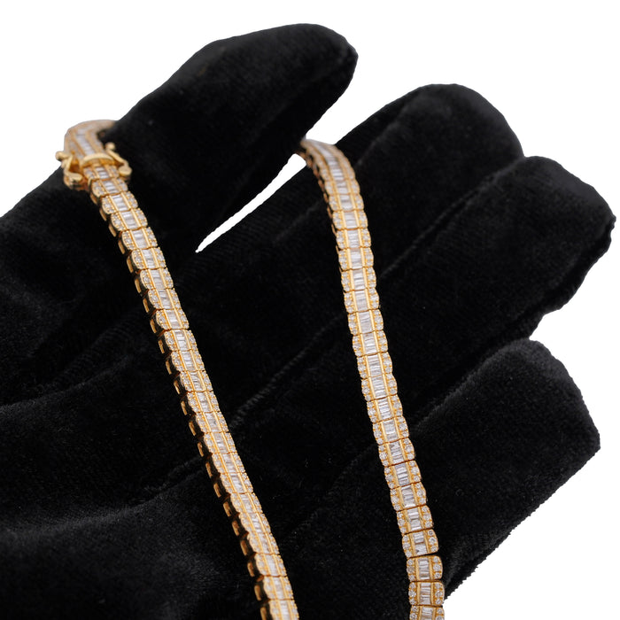 10K Yellow Gold Round/Baguette 4.72CT Natural Diamond 4MM Tennis Chain Men Necklace 18" Chain — view 1