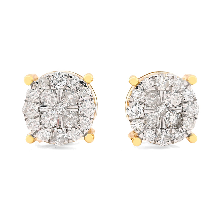 10K Yellow Gold 1.21CT Natural Diamond Halo Cluster Earrings Men Women Studs — view 1