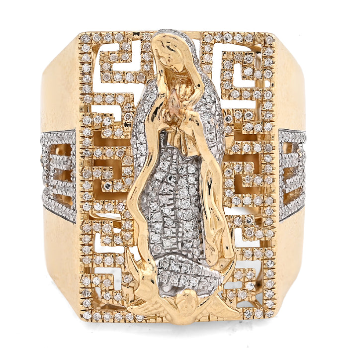 10K Yellow Gold 0.75CT Virgin Mary Rectangular Shape Natural Diamond Men Ring — view 1