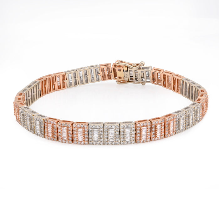 10K Rose/White Gold 2 Tone 4.77CT Natural Baguette/Round Diamond 7MM 8" Tennis Bracelet 23.7g — view 1