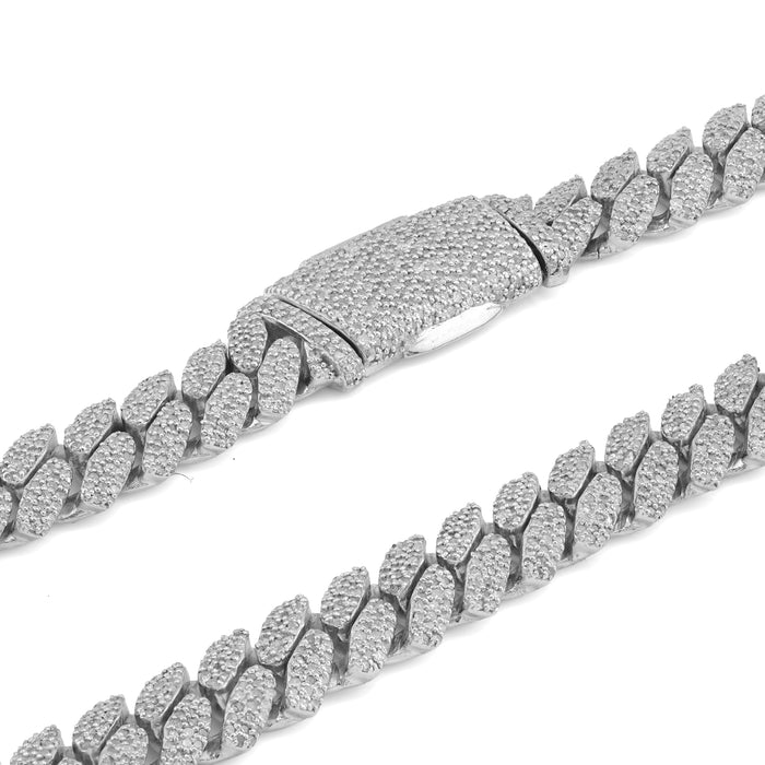 925 SS 8MM Cuban Link 8.125CT Natural Diamond 22" Chain Men Women Necklace — view 1