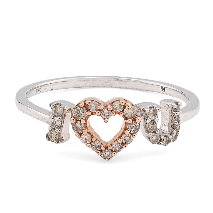 10K White/Rose Gold 0.15CT Natural Diamond "I Heart U" women Ring — view 1