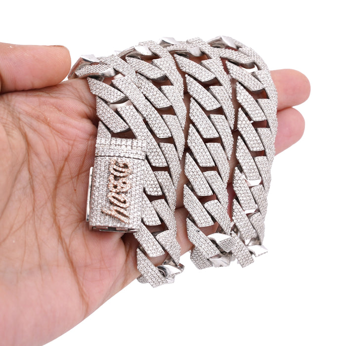 925 SS 15MM Natural Diamond 23CT Snake Cuban Link Chain 24" Men Necklace — view 1