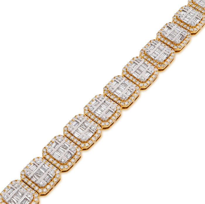 10K Yellow Gold 10MM 7.59CT Natural Diamond Round/Baguette 8" Men Tennis Bracelet — view 1