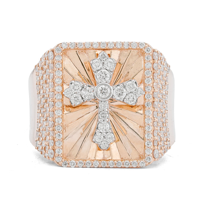 Cross Rectangular Ring 1.65CT Natural Diamond 10K Yellow Gold Men Ring