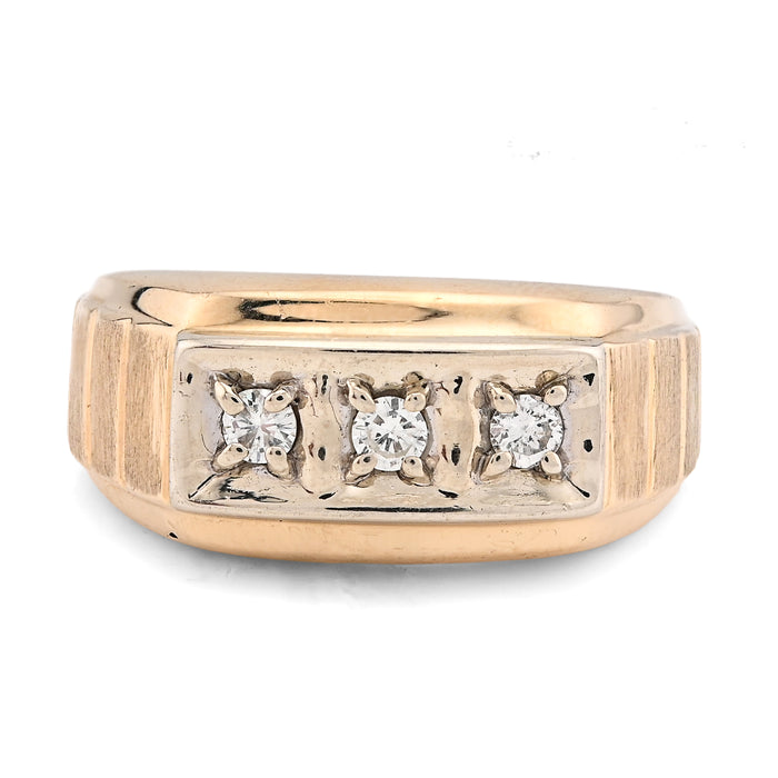 10K Yellow Gold 0.9CT 3 Diamond Solitaire Centre Men President's Ring — view 1