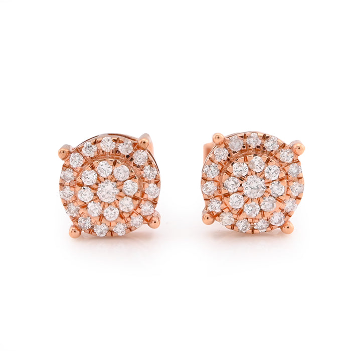 10K Rose Gold 0.44CT Round Natural Diamond Flower Cluster Halo Earrings Men Women Studs — view 1