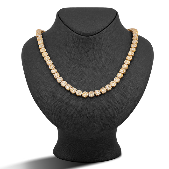 10K Yellow Gold 20CT Natural Round/Baguette Diamond 8MM Flower Cluster Tennis Chain — view 1