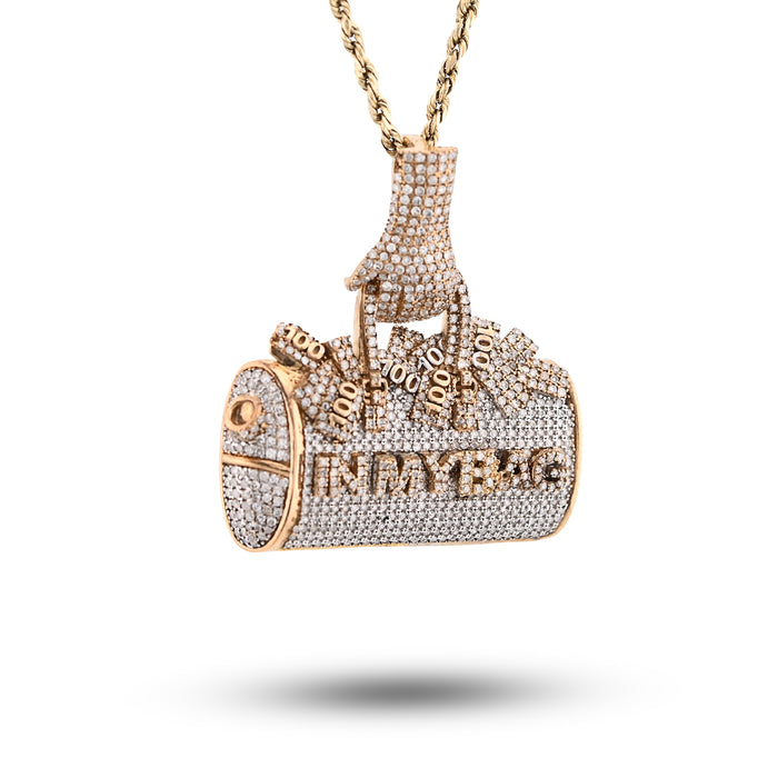 10K Yellow Gold 5CT Natural Diamond "IN MY BAG" Women Purse Hand Bail Pendant — view 1