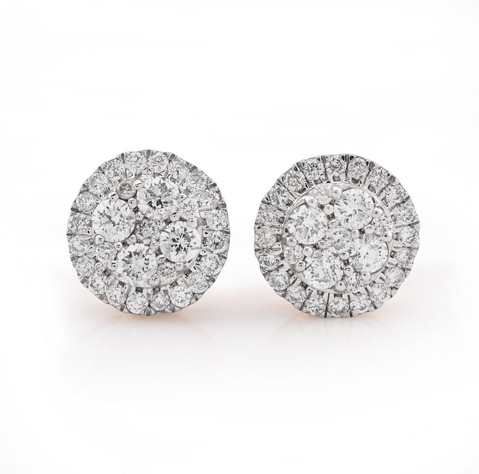 14K Yellow Gold 0.50CT Natural Diamond Halo Flower Cluster Earrings Men Women Studs — view 1