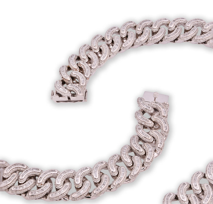 10K White Gold Natural Diamond 26.5 CT Round/Baguette Natural Diamond 17MM Cuban Link Chain 23" Men Necklace — view 1