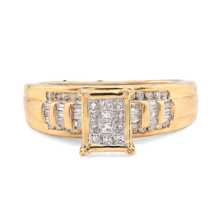 10K Yellow Gold 0.50CT Natural Diamond Rectangular Centre Baguette Women Wedding Ring — view 1