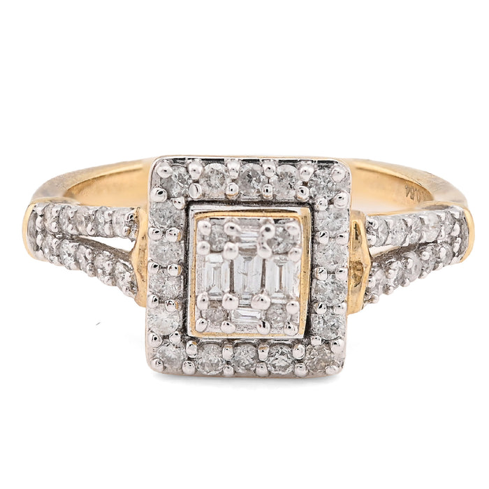 10K Yellow Gold 0.54CT Natural Diamond Round/Baguette Square Women Ring — view 1