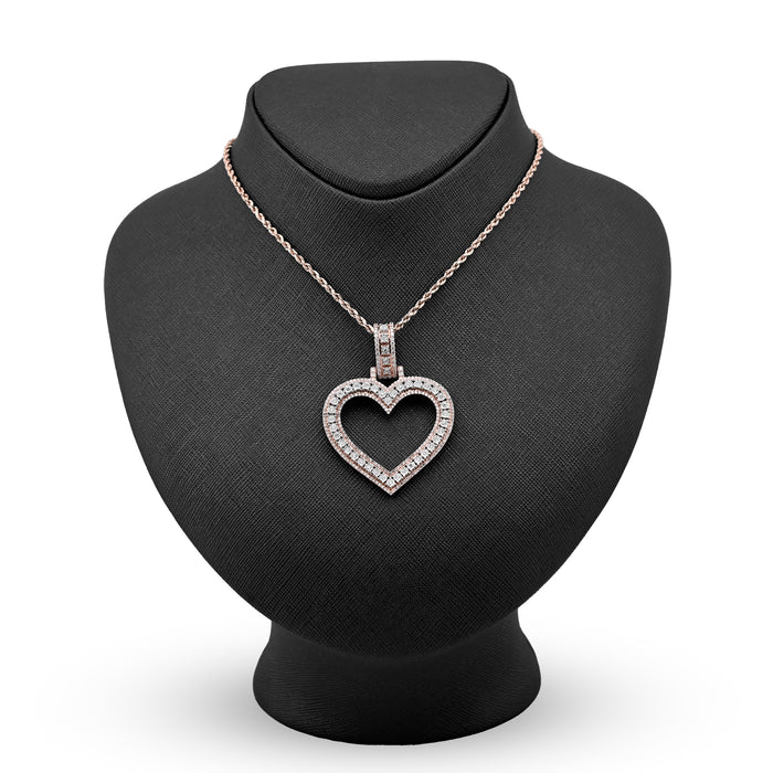 10K Rose Gold 1.5 CT Natural Diamond Heart Shape Pendant Illusion 54.7 MM Women Charm 19.8 g — view 2