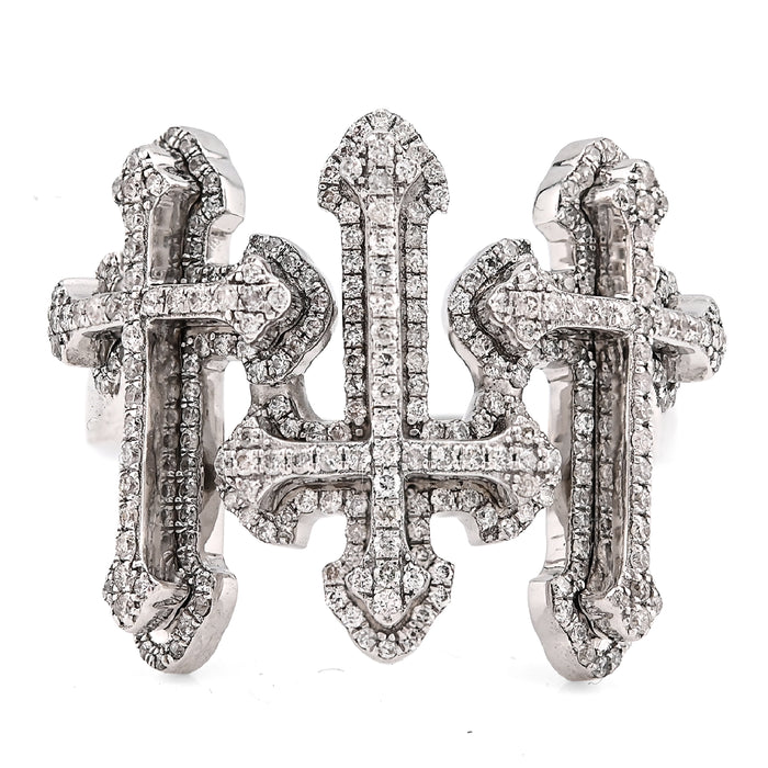 10K White Gold Three Cross 1CT Natural Diamond Men Pinky Ring — view 1