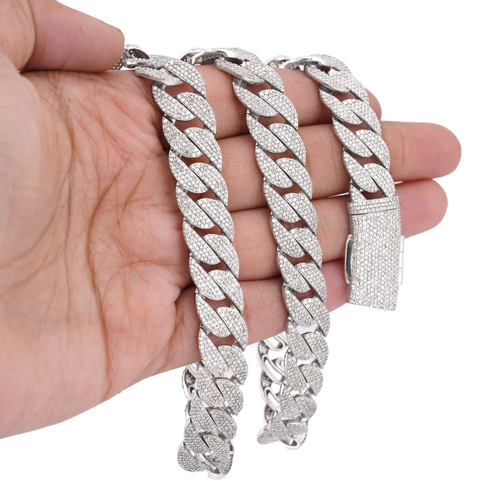 10K White Gold 18.9CT Natural Diamond Round Cuban Link 12MM Men's Chain 22" Necklace — view 1