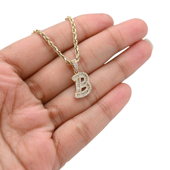 10K Yellow Gold 3/8 CTW Natural Diamond "B" Initial Pendant Round/Baguette Diamond CHarm — view 1