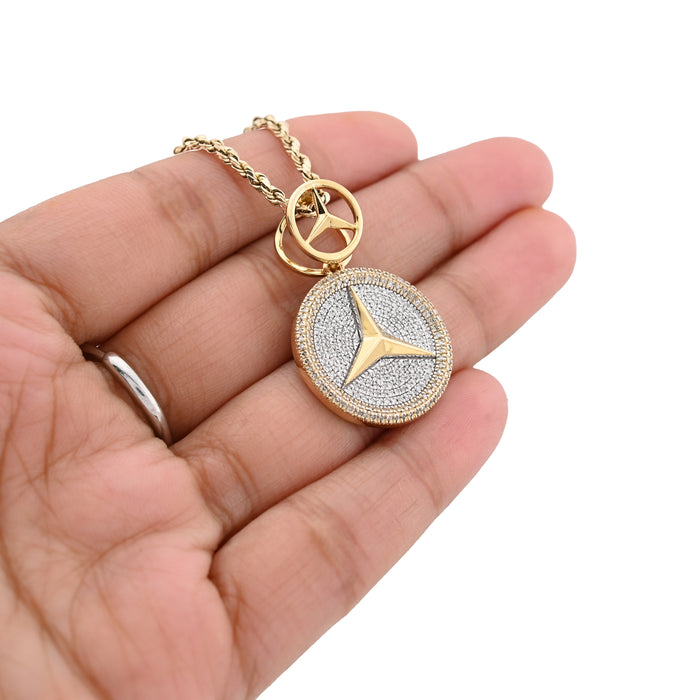 10K yellow Gold 0.63 CT Natural Diamond Mercedes Symbol Charm men Pendant 33.4MM — view 2