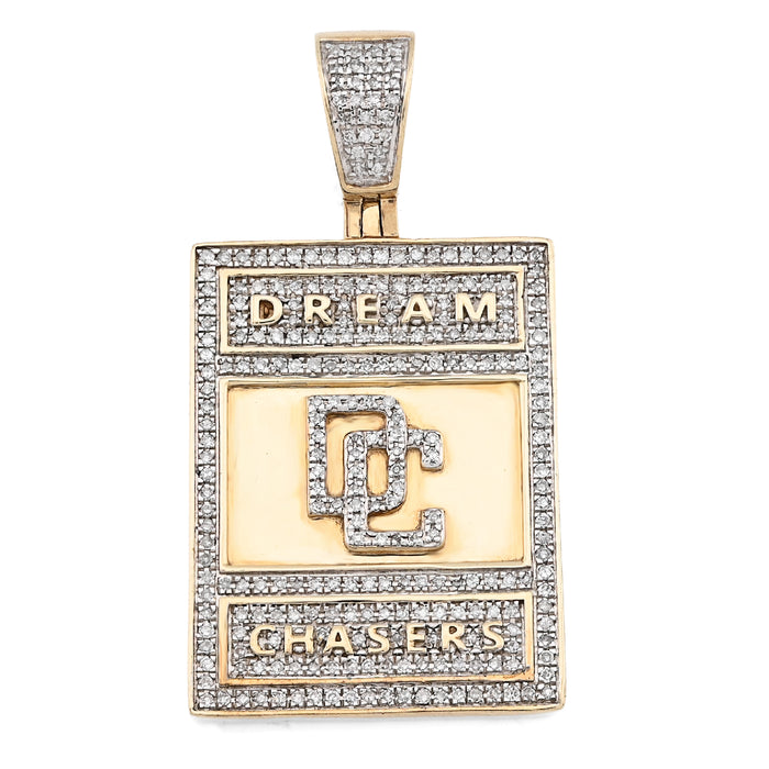 10K Yellow Gold "Dream Chasers" Rectangular Shape Pendant 0.75Ct Natural Diamond Men Charm — view 1