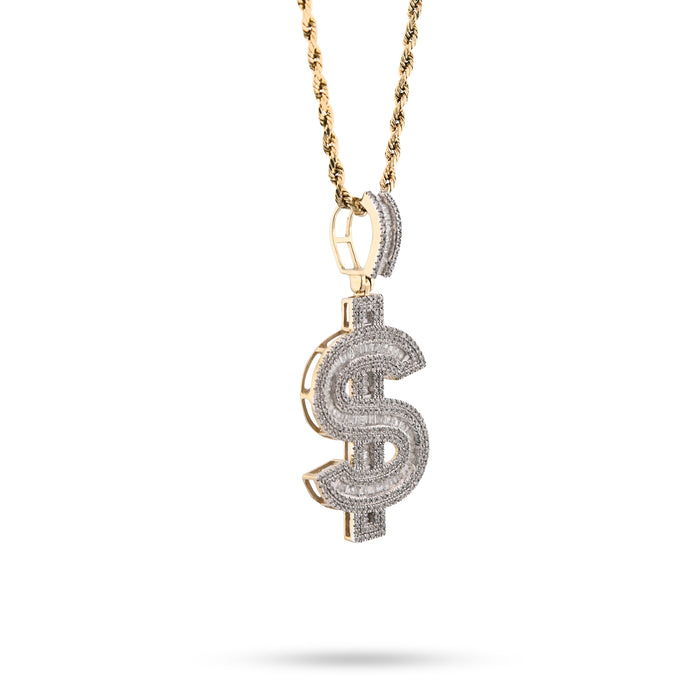 10K yellow Gold 1.40 CT Natural Diamond "$" Sign Charm Men 48.5 MM Pendant 7g — view 2