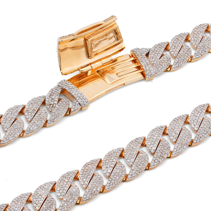 10K Yellow Gold 19.87CT Natural Diamond Cuban Link Chain 12MM 22" Men Necklace — view 1