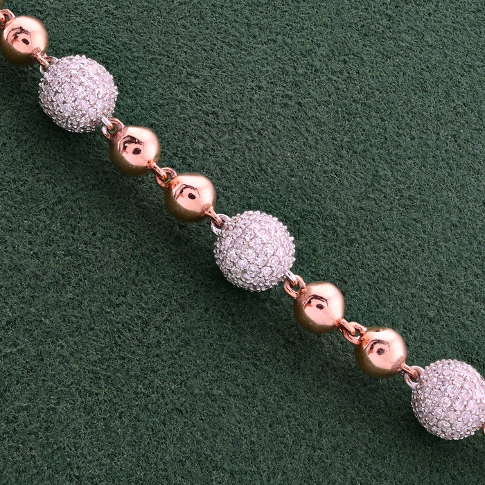Bead Ball Chain Rose/White 10K Gold Natural Diamond 9.96CT 22" Necklace — view 1