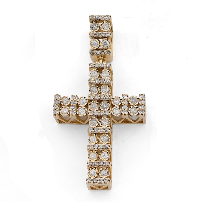 10K Yellow Gold 1.0 CT Natural Diamond Religious Cross Cage Back Men Women Pendant — view 1
