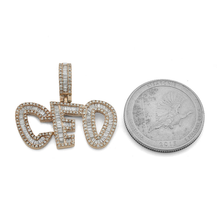 CEO Charm Baguette/ Pointer 2ct Natural Diamond 10K Gold Men Women Pendant