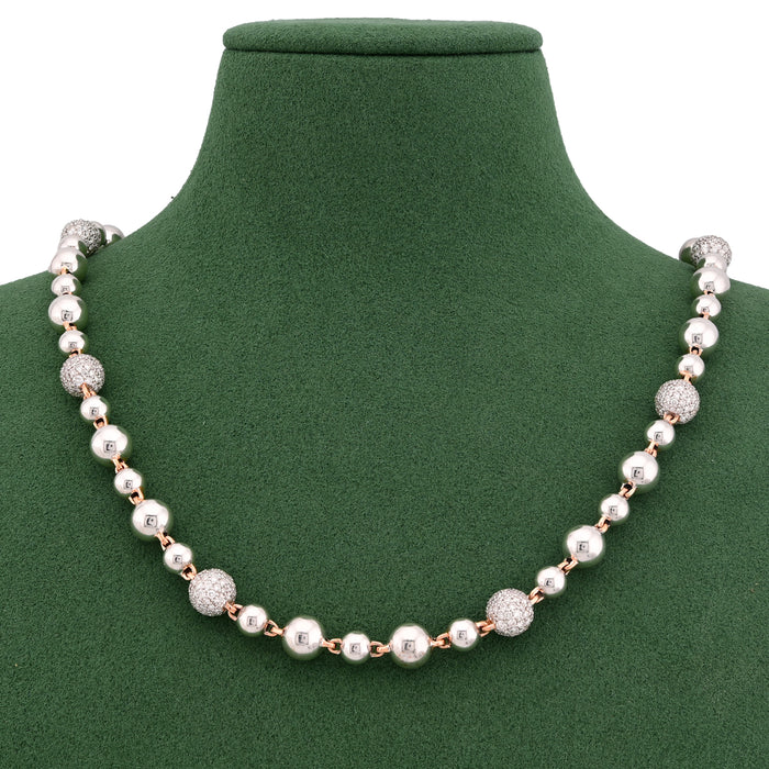 Bead Ball Chain Two Tone Rose/White 8CT Lab Diamond 925 Silver 8.5MM 20" Necklace — view 1