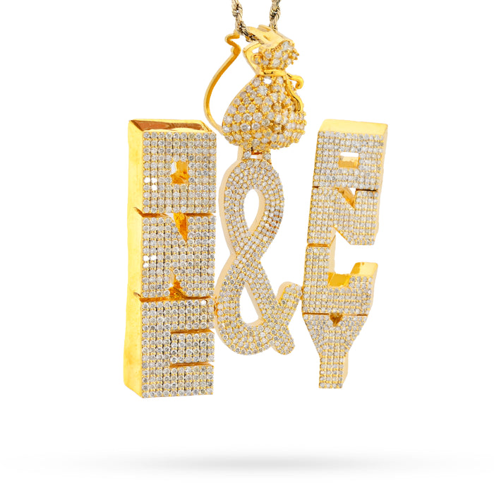 10K Yellow Gold "ONE & ONLY" Money Bag Custom Pendant 8CT Natural Diamond Men Charm — view 1