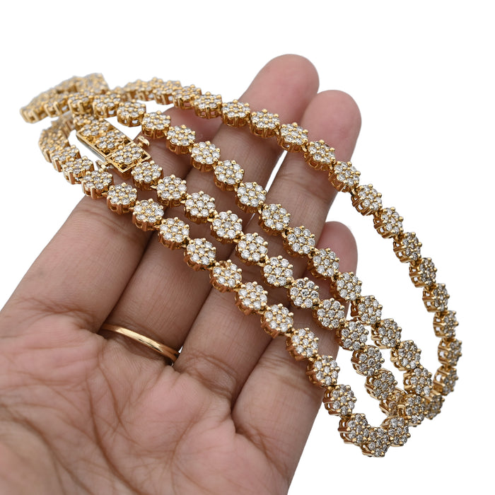 10K Yellow Gold 16 CT Natural Diamond Flower Setting Tennis Chain 22" Mens Necklace — view 1