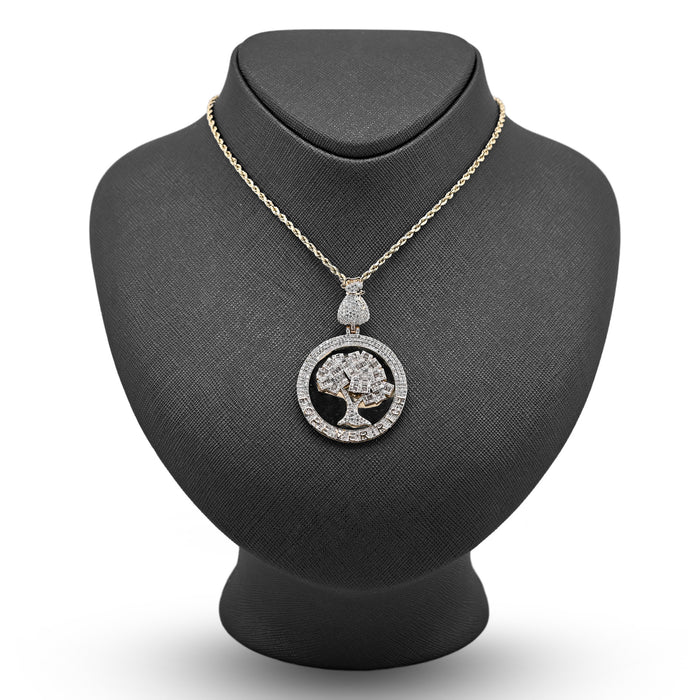 10K yellow Gold 3.50 CT Natural Diamond Round/Baguette "Forever Rich" $ Tree Pendant 15.4 g Charm — view 1