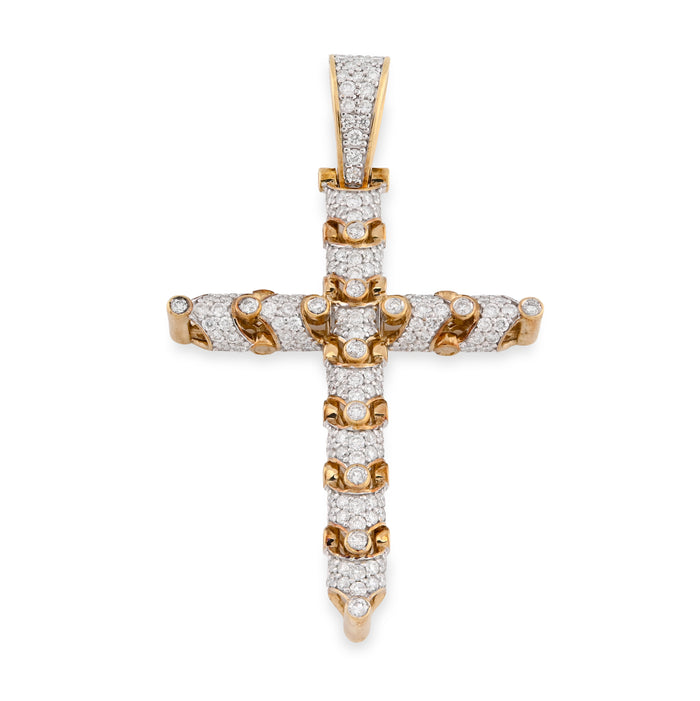 10K Yellow Gold Snake Link Cross Pendant 2.8CT Natural Diamond Religious Men Women Charm — view 1