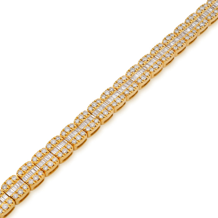 10K Yellow Gold 3.71CT natural Diamond Round/Baguette 5MM Tennis Bracelet 8" Men Women Bracelet — view 1