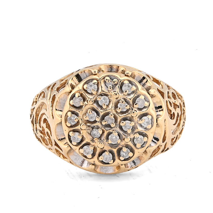 10K Yellow Gold Men Flower Cluster Round Royal 0.87CT Natural Diamond Men Ring — view 1