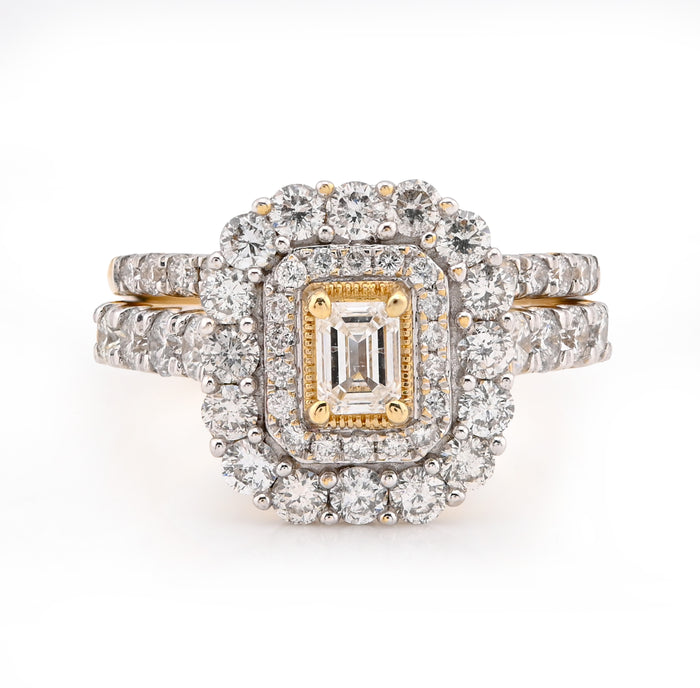 10K Yellow Gold 2CT Natural Diamond Rectangular Flower Setting Emerald Centre Women Wedding Ring — view 1