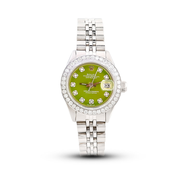 26MM Rolex Datejust All original Stainless Steel 1Ct natural Diamond Bezel Green Face Jubilee Band Watch — view 1