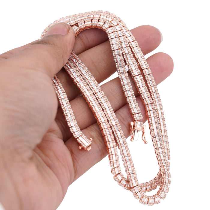 10K Rose Gold 6.01CT Natural Diamond Natural Diamond Baguette Centre Row 4MM Tennis Chain 22" Men Women Necklace — view 1