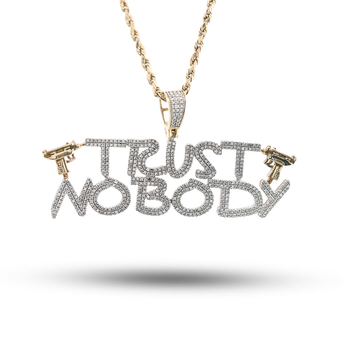 10K Yellow Gold 1.10Ct Natural Diamond "Trust Nobody" Gun Men Pendant Women 2.5" Charm — view 1