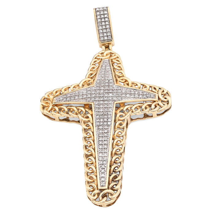 10K Yellow Gold 0.50Ct Natural Diamond Chain Link Edge Cross Religious Men Charm Women Pendant — view 1